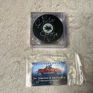 NHL San Jose Sharks Joe Pavelski & Joe Thornton Autograph Signed Hockey Puck COA